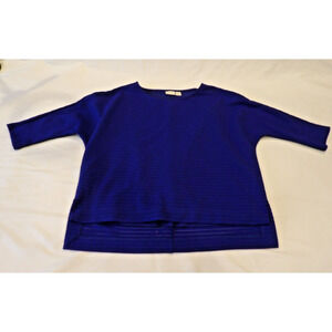 Chicos Size 1 Medium Blouse Blue Mesh Layered Cutout Boho High Low Batwing